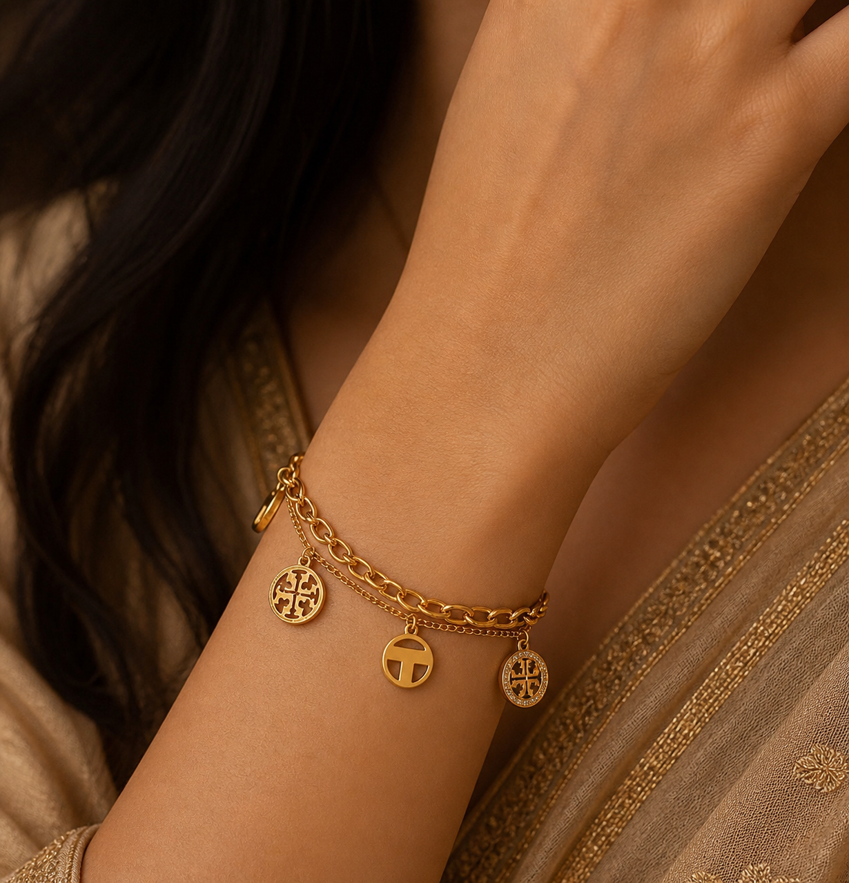 Gold Double Layer Charm Bracelet
