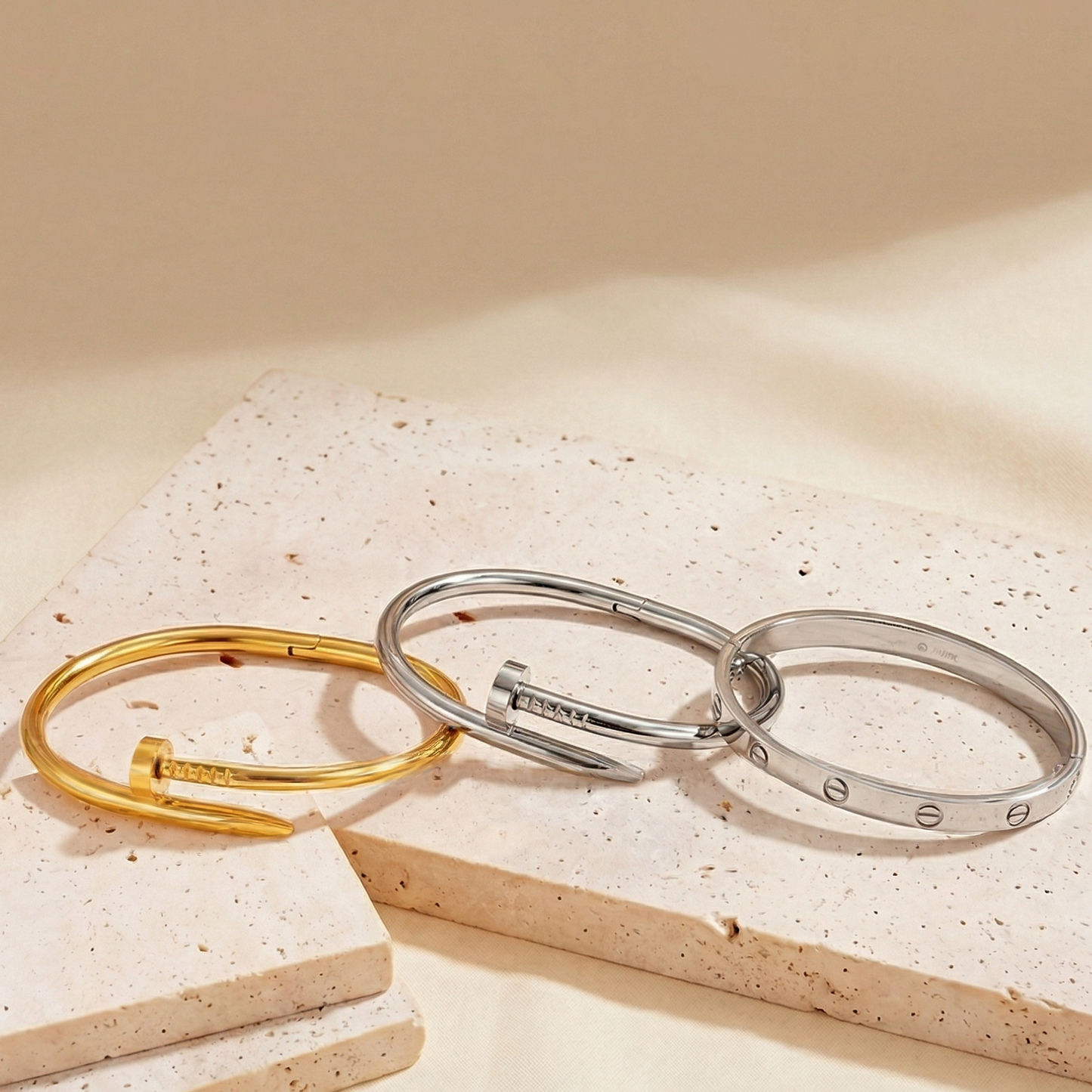 gold silver nail bracelet set for women stackable bangle trendy minimalist jewelry