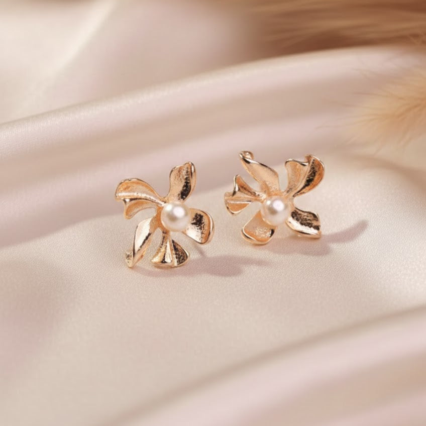 Gold Finish Floral Stud Earrings for Women | Elegant Flower Design Daily Wear Earrings