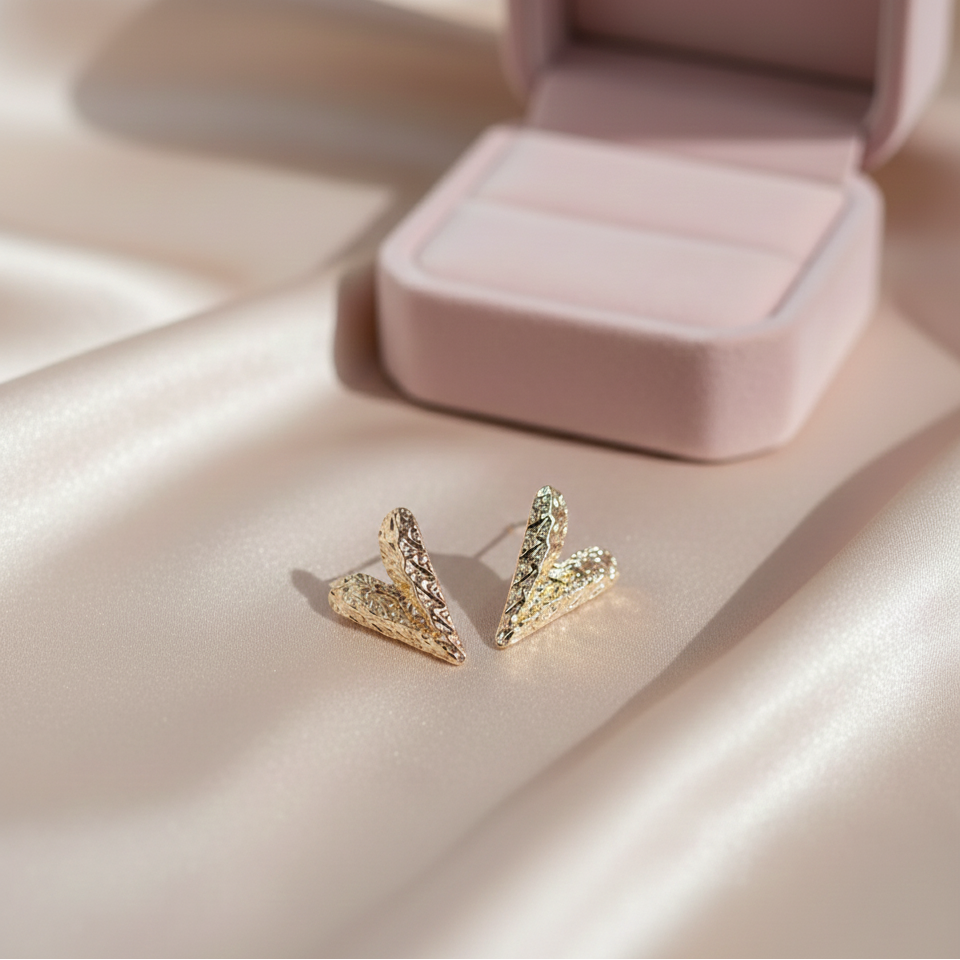 Gold Finish Heart Stud Earrings for Women | Minimal Romantic Daily Wear Earrings