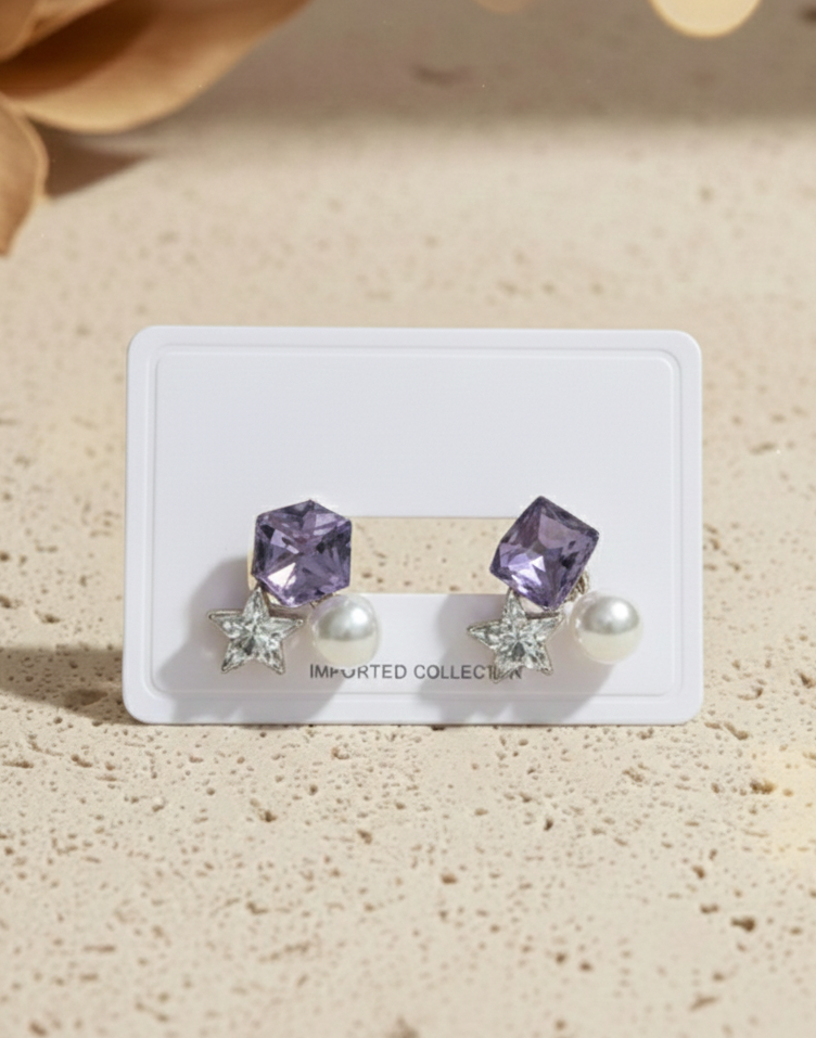 Elegant Crystal and Pearl Drop Earrings with Star Accents