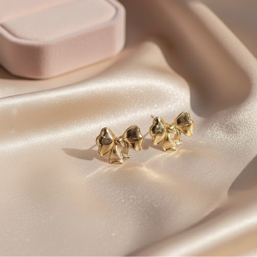 Gold Finish Bow Stud Earrings for Women | Cute Minimal Daily Wear Earrings