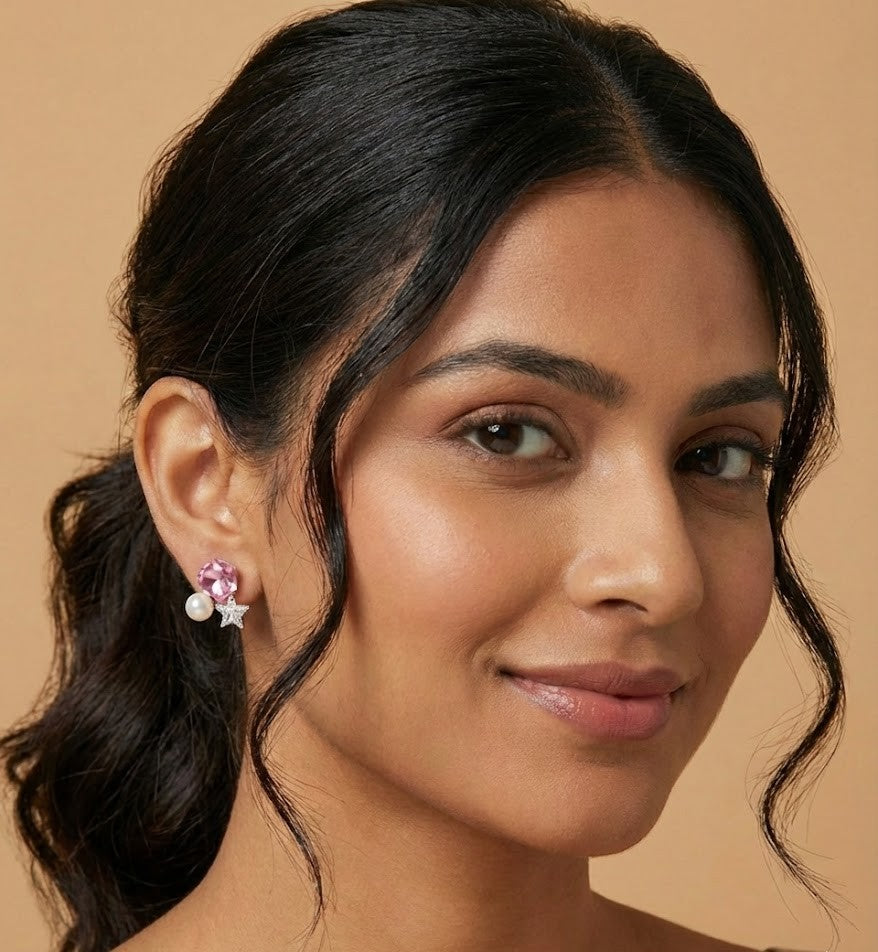 Elegant Crystal and Pearl Drop Earrings with Star Accents