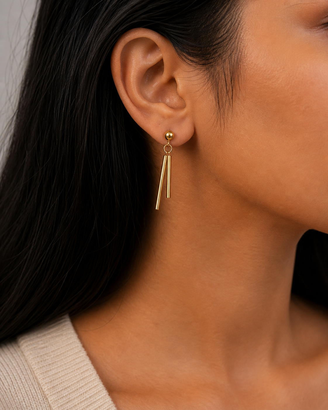 Minimalist Gold Bar Drop Earrings