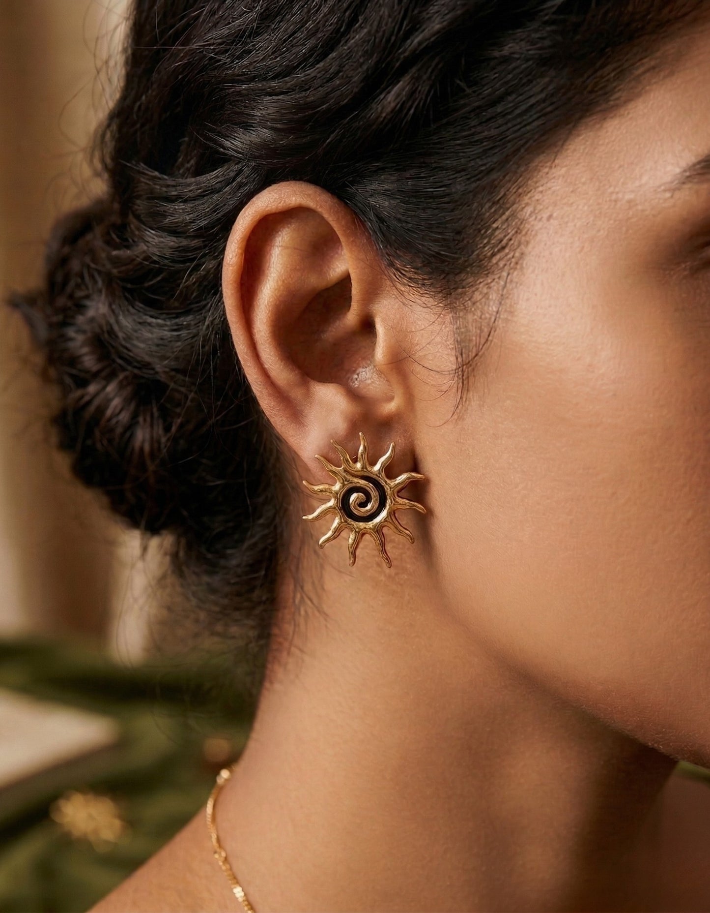Gold Sun Spiral Earrings