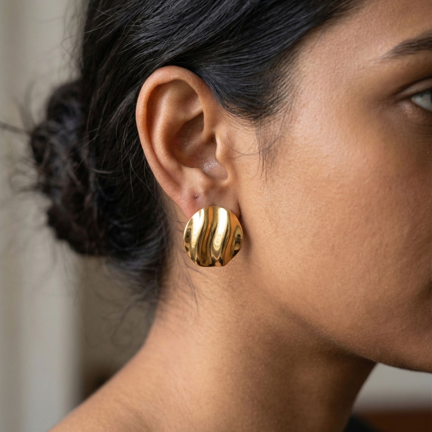 Gold Textured Round Stud Earrings
