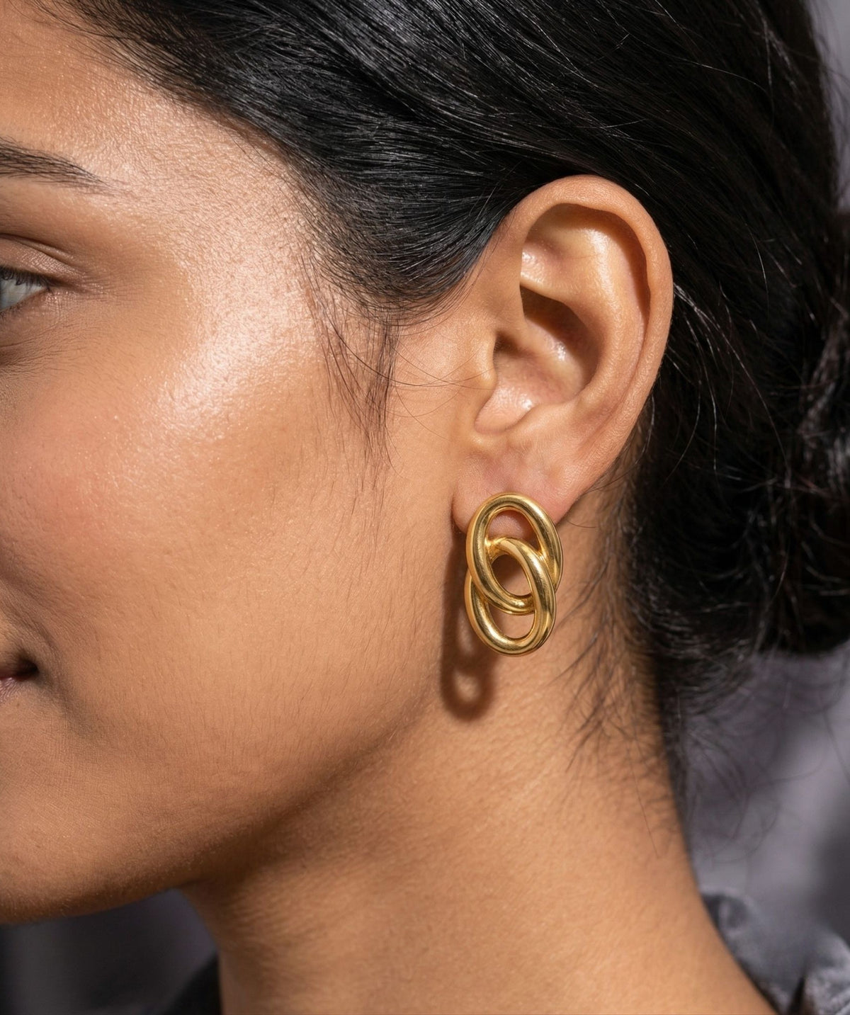 Chunky Gold Oval Link Statement Earrings