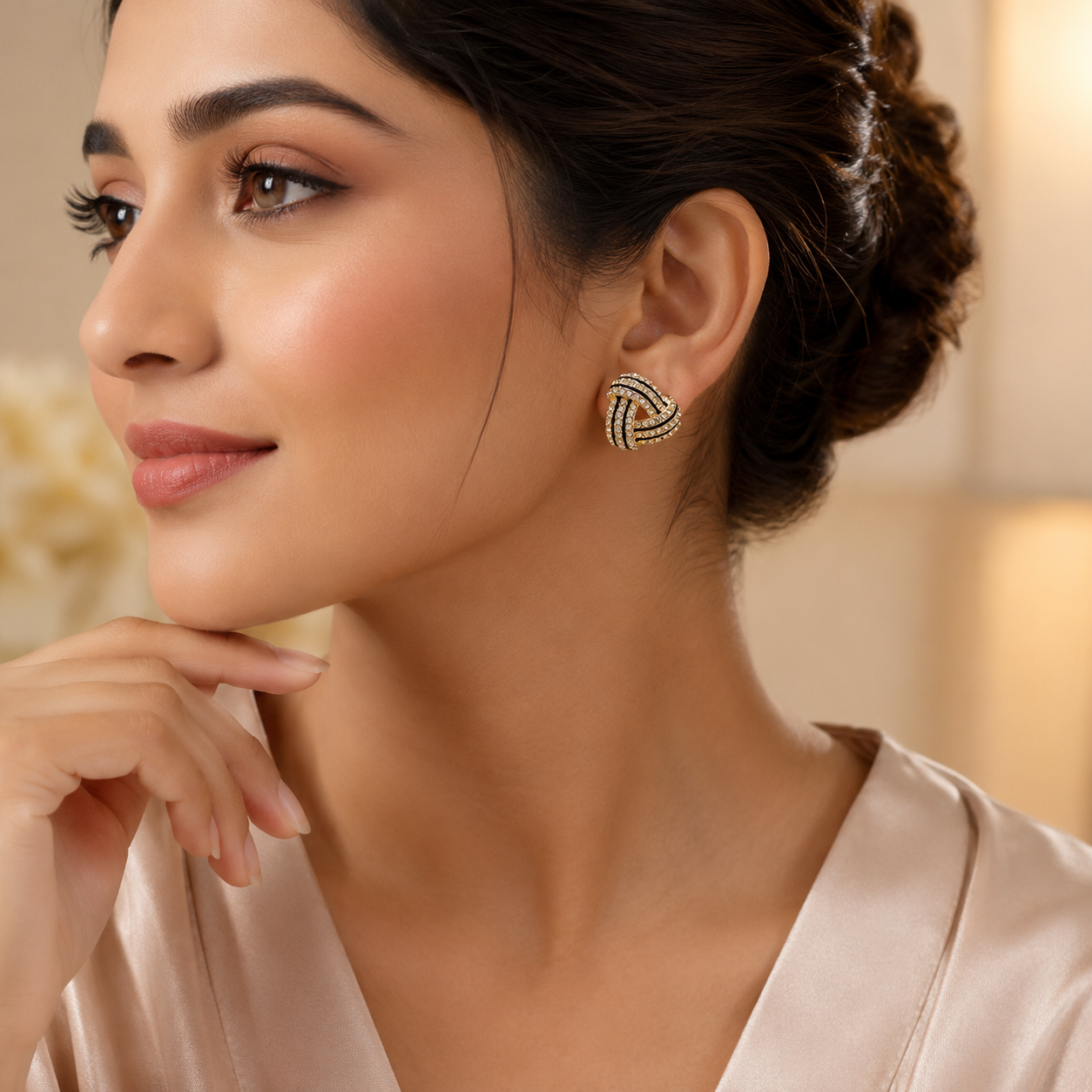 Gold CZ Stud Earrings for Women | Luxury Crystal Knot Earrings