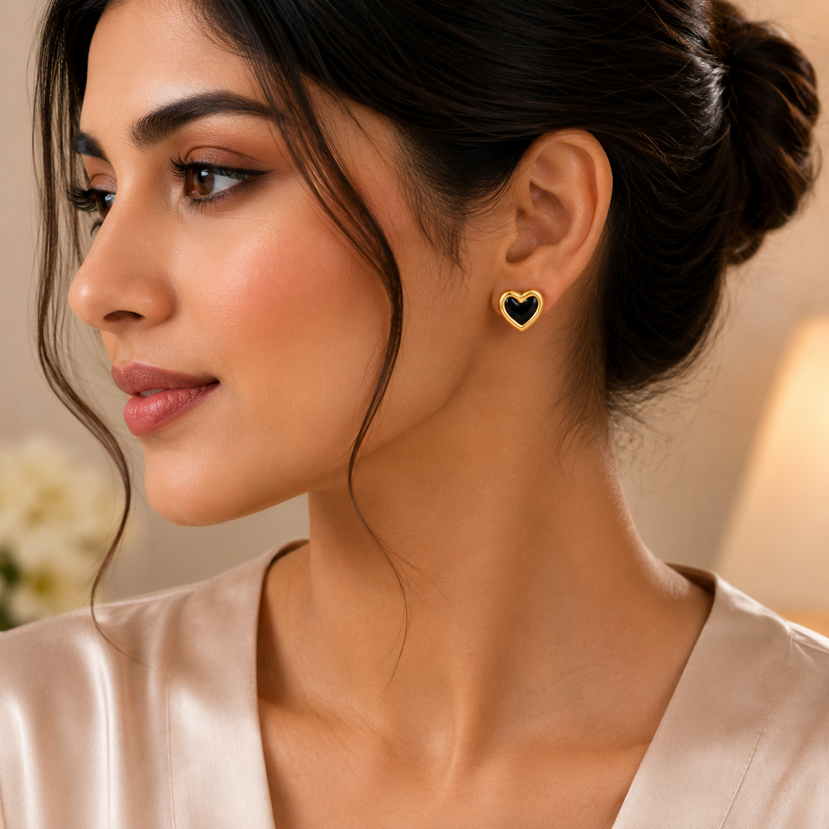 Gold Heart Stud Earrings for Women