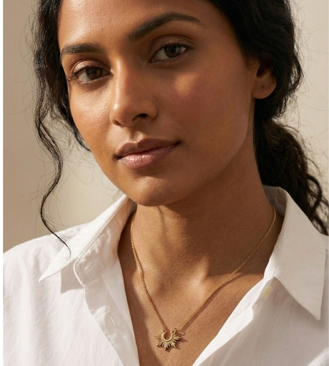Gold Plated Celestial Sunburst Pendant Necklace - Dainty Gold Sun Jewelry