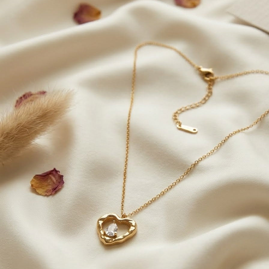 Gold Textured Heart Locket Set