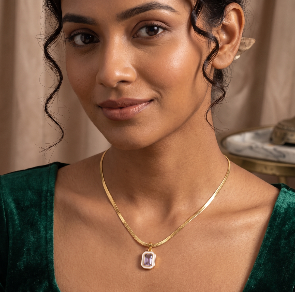 Gold Herringbone Snake Chain Locket Set