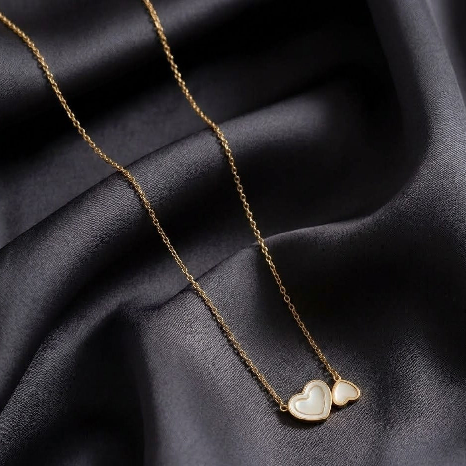 Gold Mother of Pearl Double Heart Locket