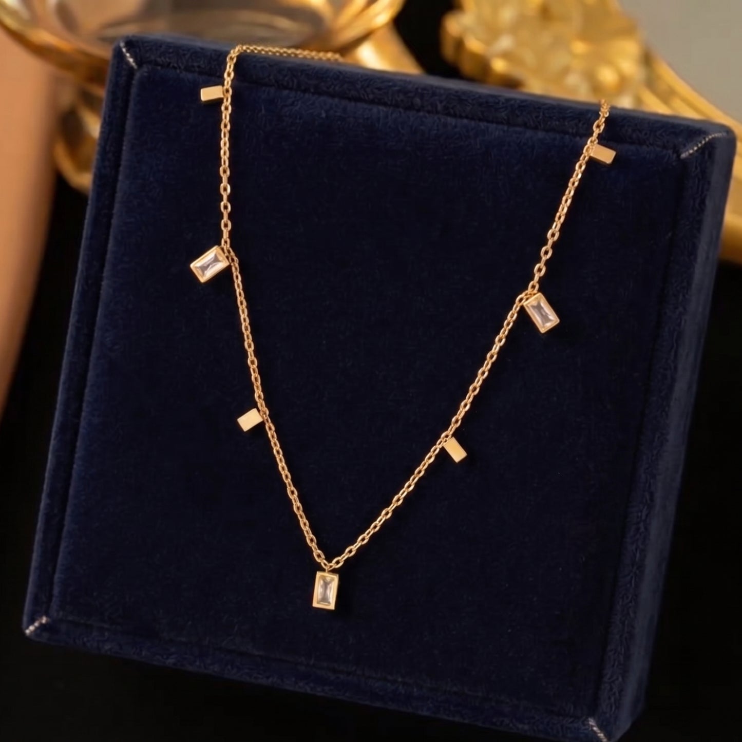 Shimmering Baguette & Bar Dainty Chain Necklace