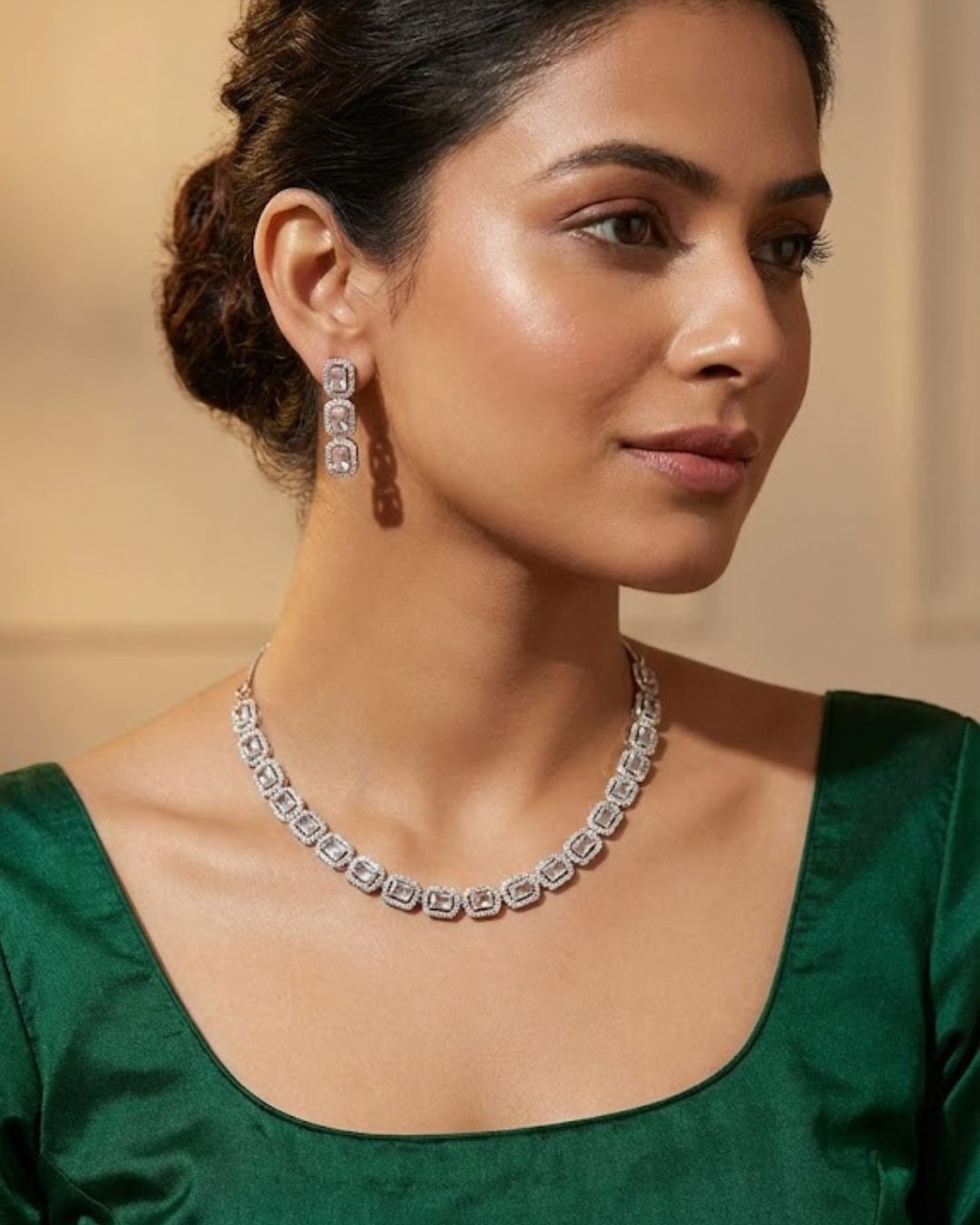Clear Crystal Statement Necklace & Earrings Set