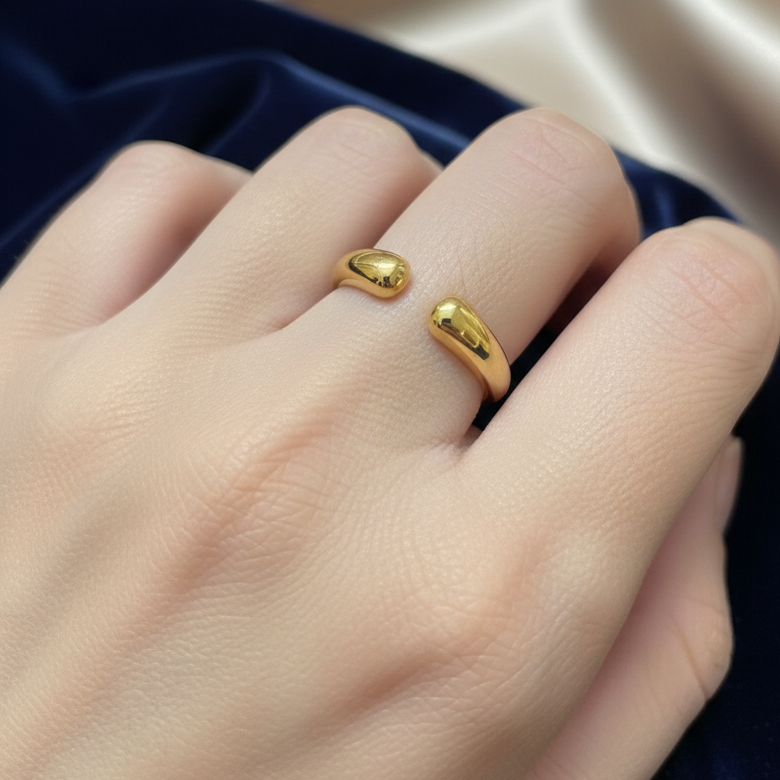 Gold-Plated Open Adjustable Dome Ring for Women | Minimalist Teardrop Design Ring | Daily Wear & Party Jewellery