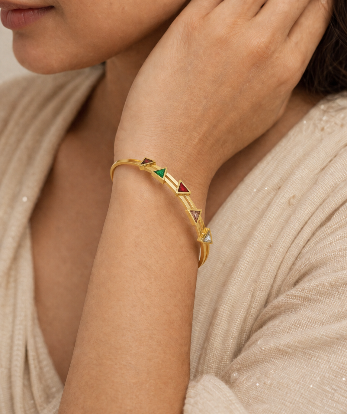 Gold Plated Triangular Stone Bangle