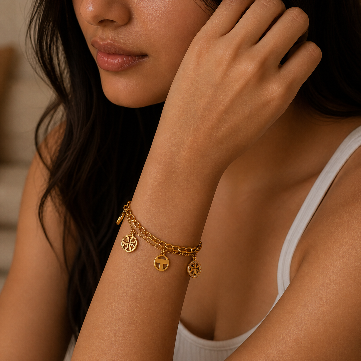 Gold Double Layer Charm Bracelet