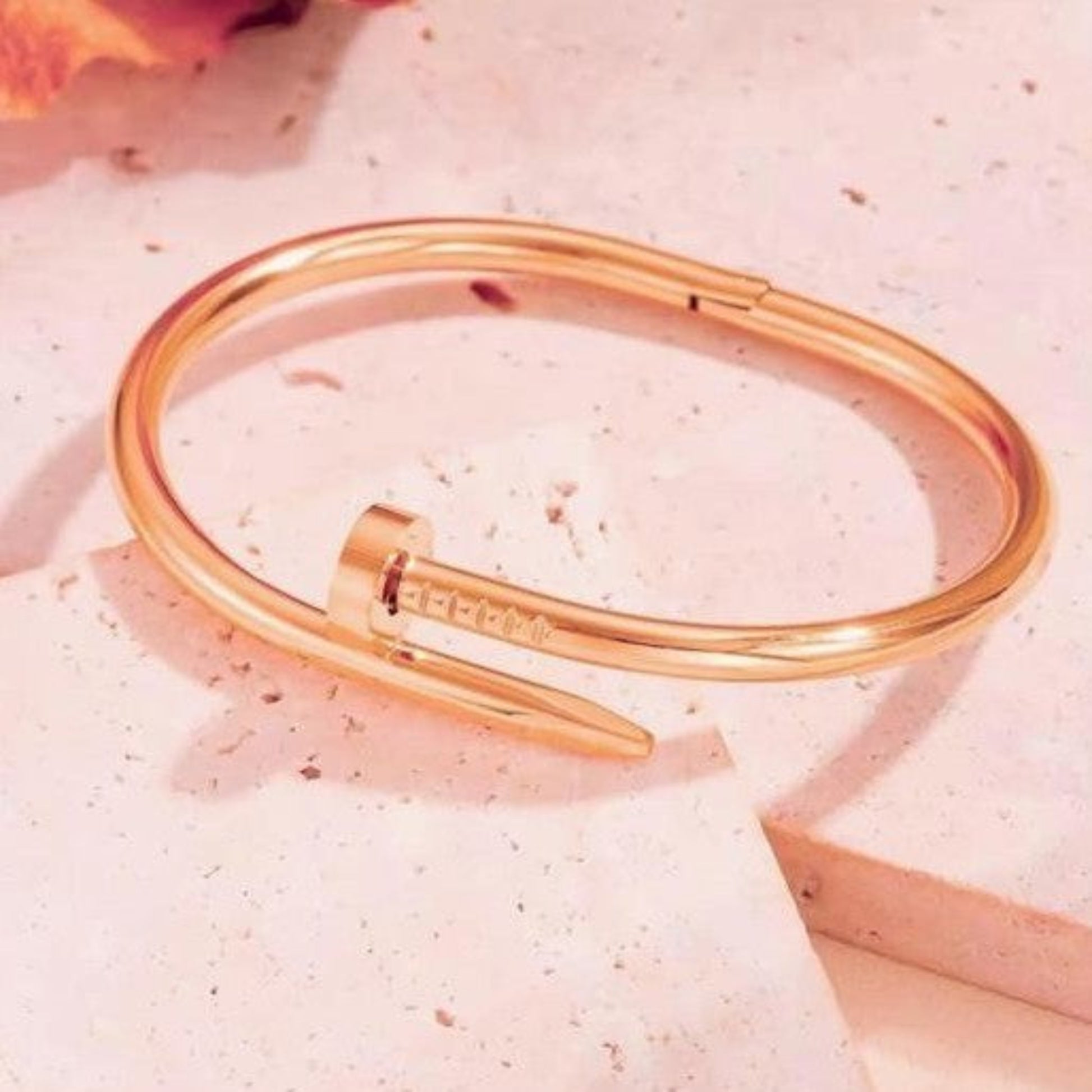 Rose gold nail bracelet for women minimalist stainless steel cuff trendy fashion jewelry