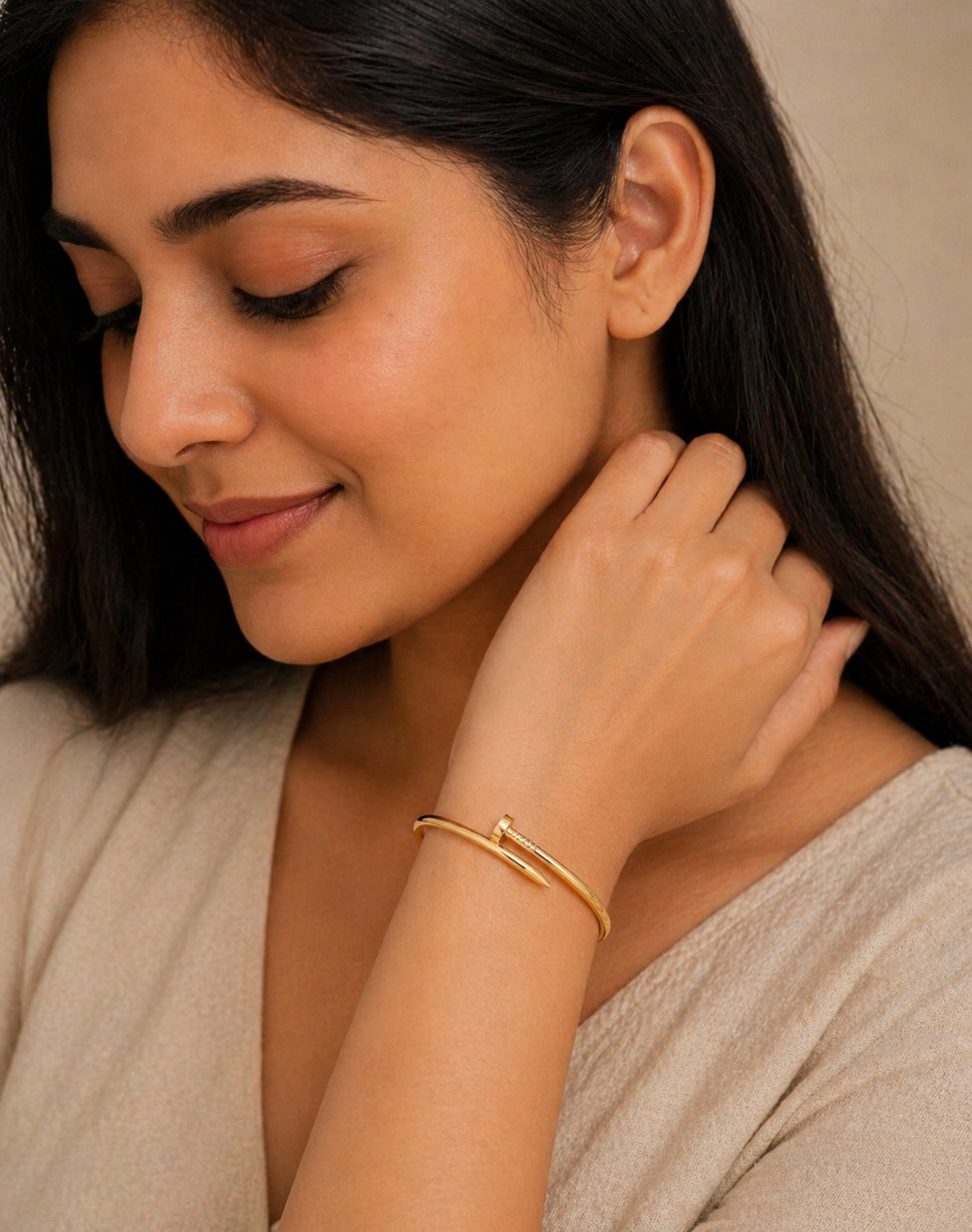 Gold Plated Nail Bangle – Trendy Minimalist Screw Cuff Bracelet