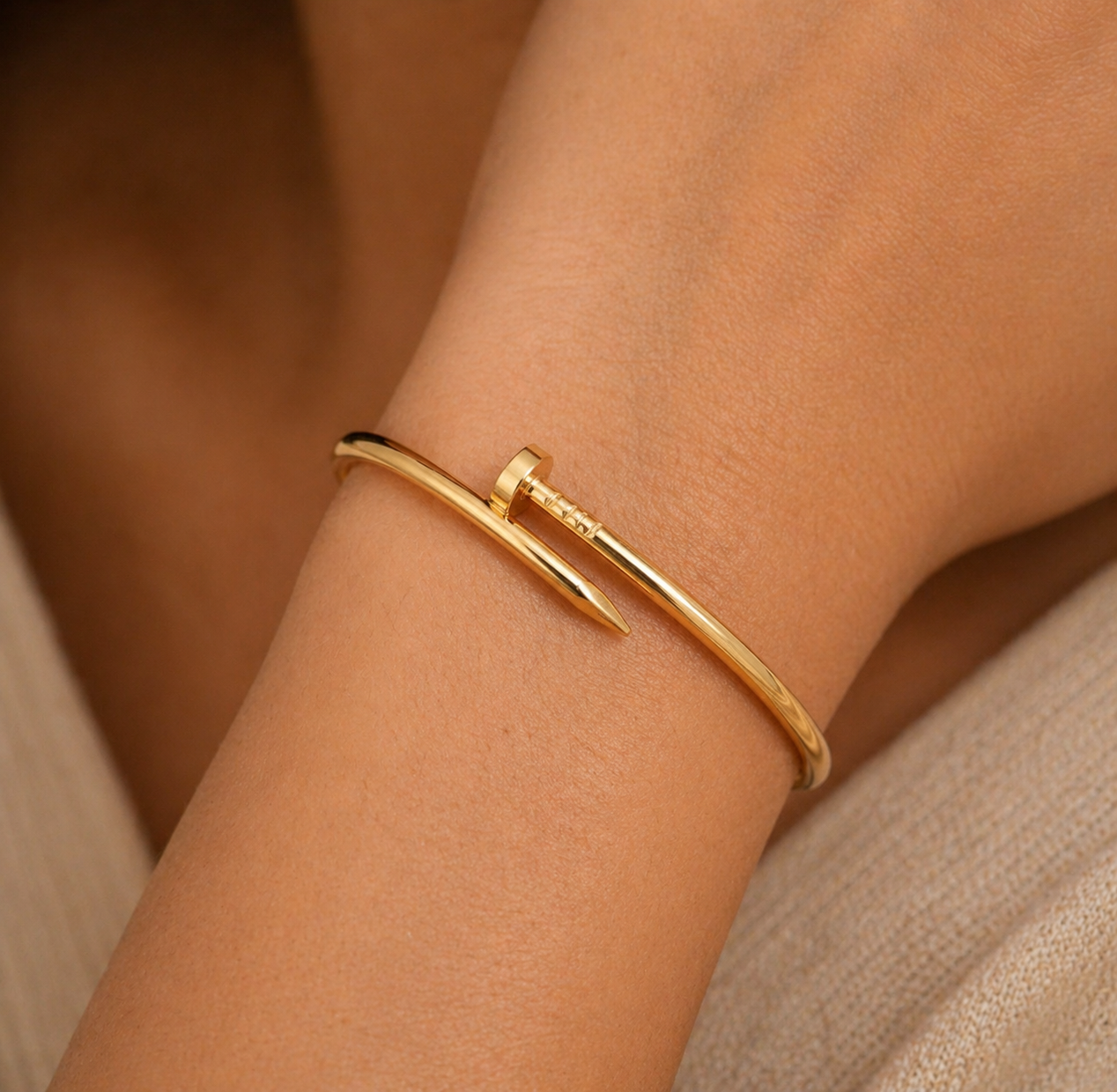 Gold Plated Nail Bangle – Trendy Minimalist Screw Cuff Bracelet