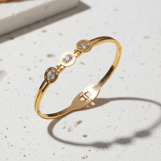 gold plated crystal bracelet for women minimalist stainless steel cuff elegant jewelry