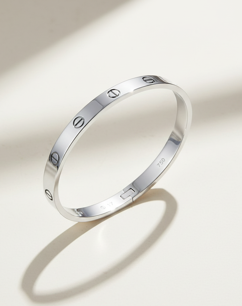 Silver Screw Motif Bangle – Minimalist Stainless Steel Cuff Bracelet