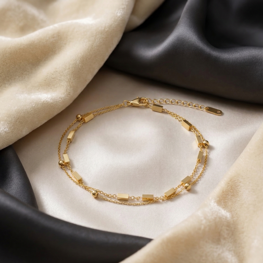 Gold Plated Double Layered Snake Chain Bracelet – Dainty Bow Charm