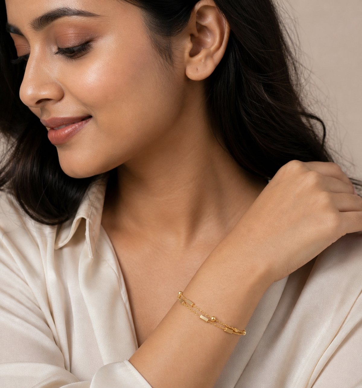Gold Plated Double Layered Snake Chain Bracelet – Dainty Bow Charm