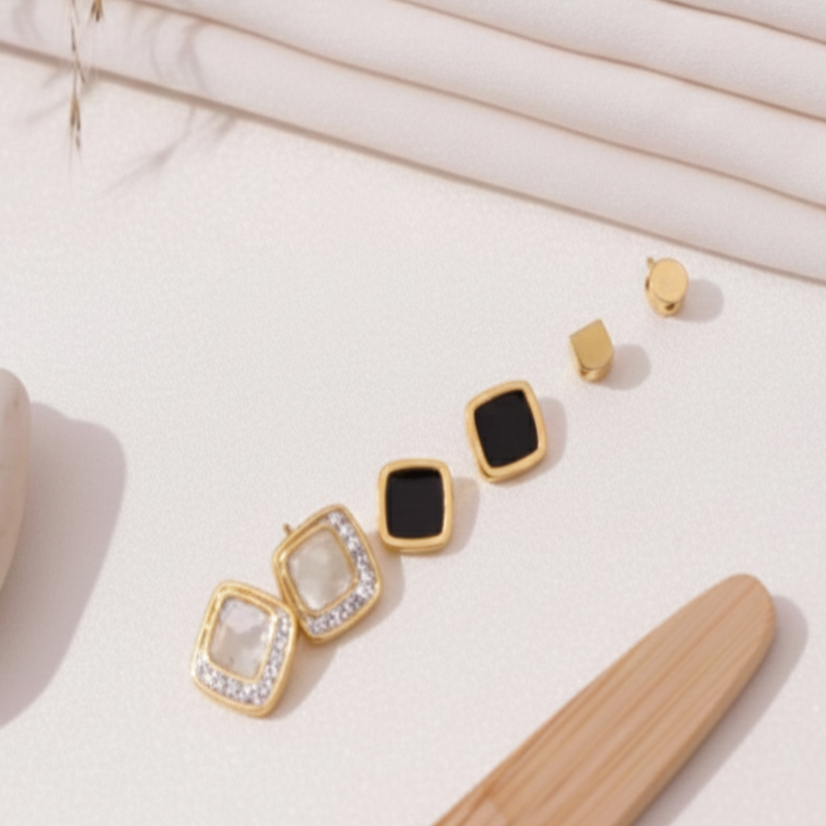 Gold Plated Square & Heart Stud Earrings Set for Women | Minimal Geometric Daily Wear Earrings