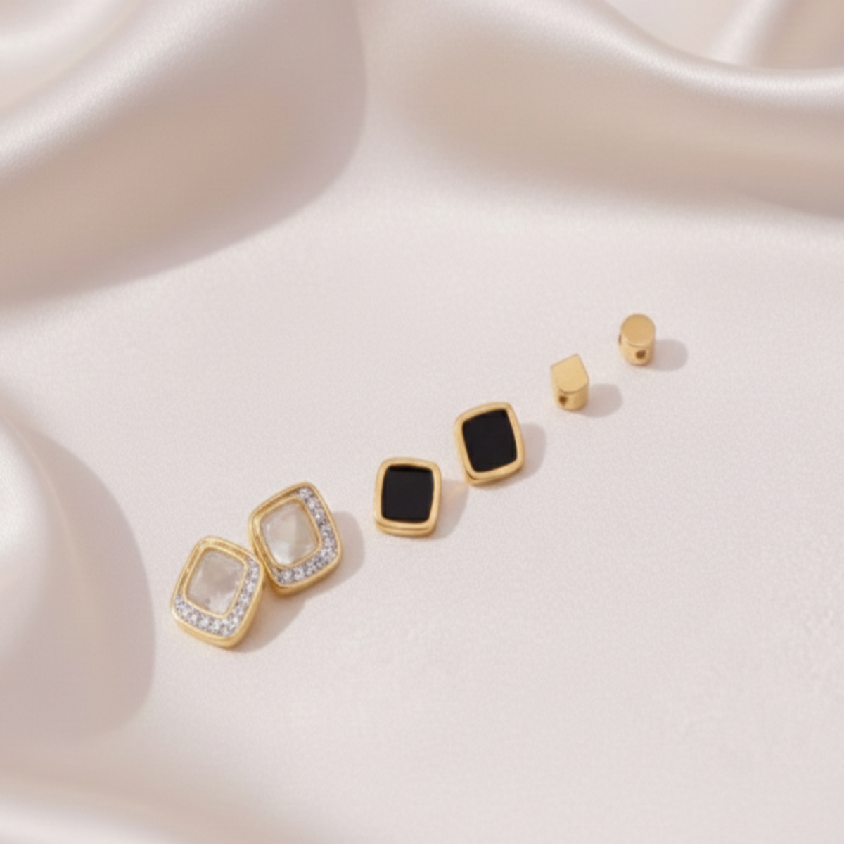 Gold Plated Square & Heart Stud Earrings Set for Women | Minimal Geometric Daily Wear Earrings