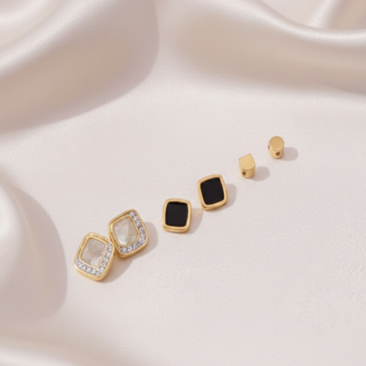 Gold Plated Square & Heart Stud Earrings Set for Women | Minimal Geometric Daily Wear Earrings