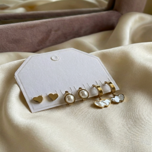Gold Plated Heart & Pearl Stud Earrings Set for Women | Minimal Designer Daily Wear Earrings