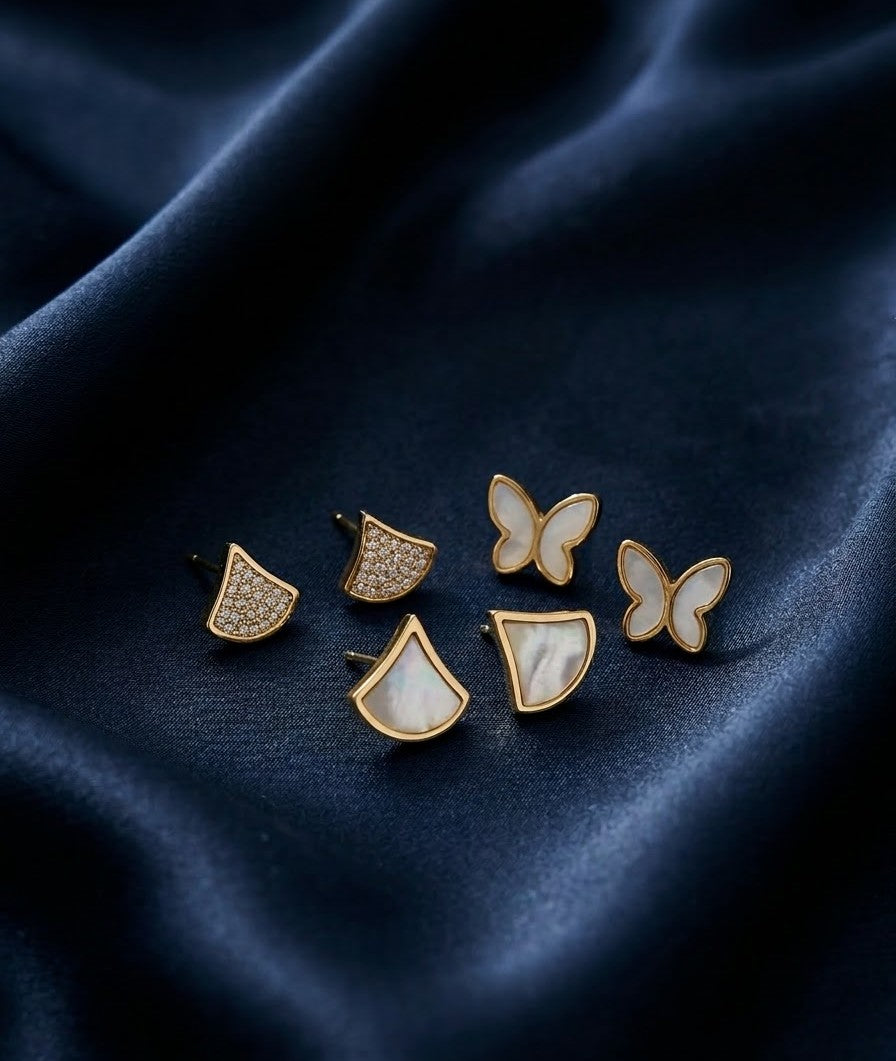 Gold Mother of Pearl Butterfly Earring Set