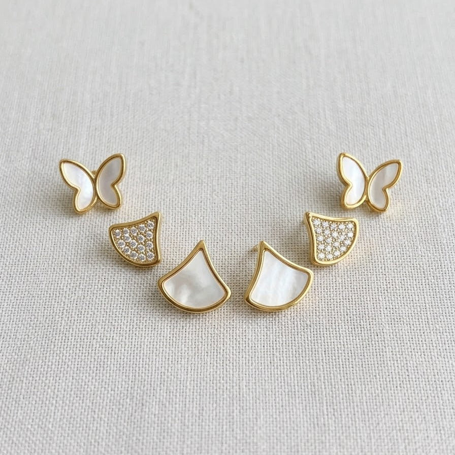 Gold Mother of Pearl Butterfly Earring Set