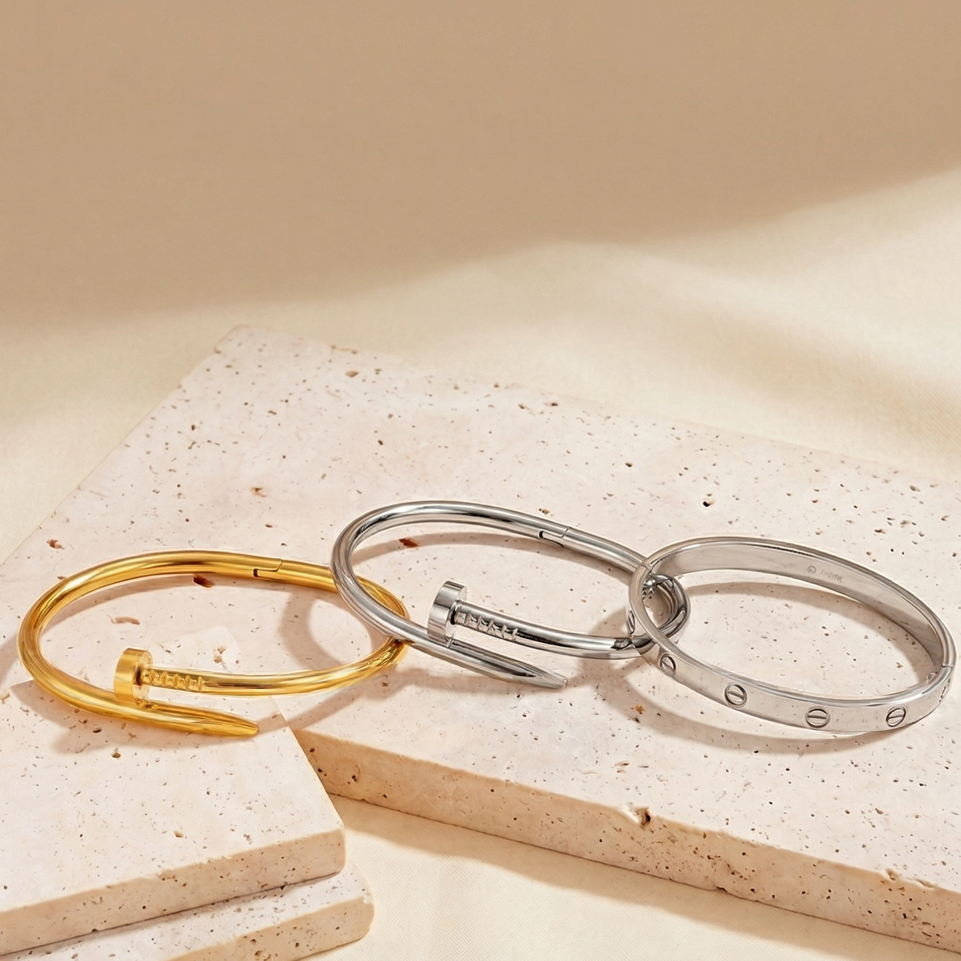 gold silver nail bracelet set for women stackable bangle trendy minimalist jewelry