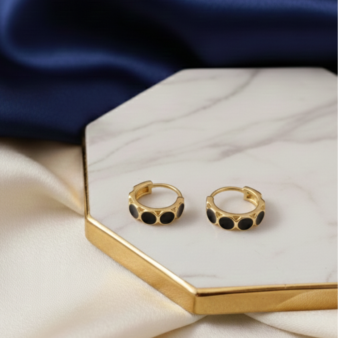 Gold Plated Black Bead Drop Earrings