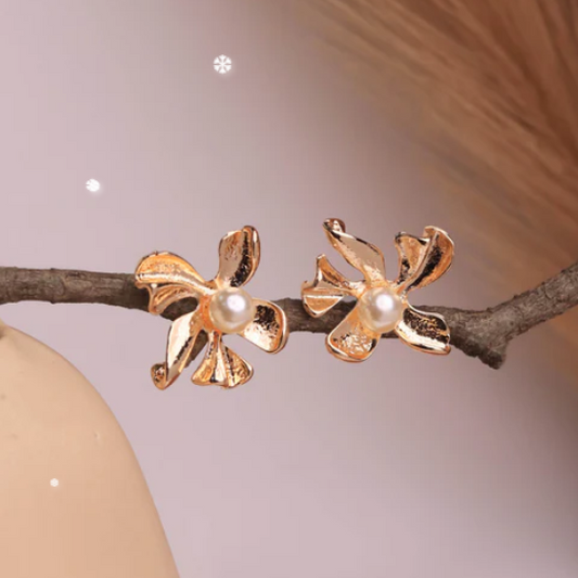 Gold Finish Floral Stud Earrings for Women | Elegant Flower Design Daily Wear Earrings