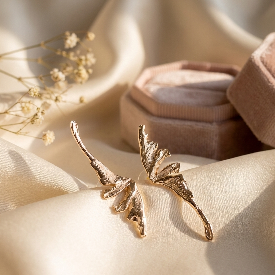 Gold Finish Dragon Wing Stud Earrings for Women | Minimal Fantasy Inspired Daily Wear Earrings