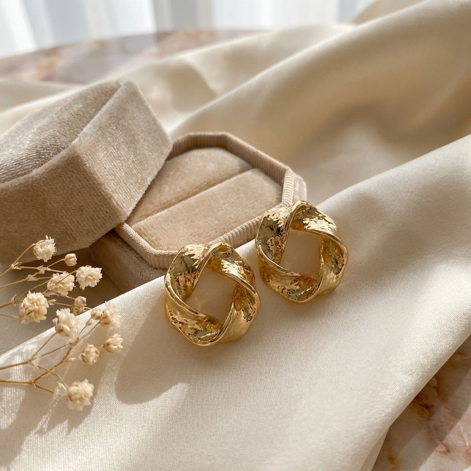 Gold Finish Chunky Hoop Earrings for Women | Textured Statement Daily Wear Hoops