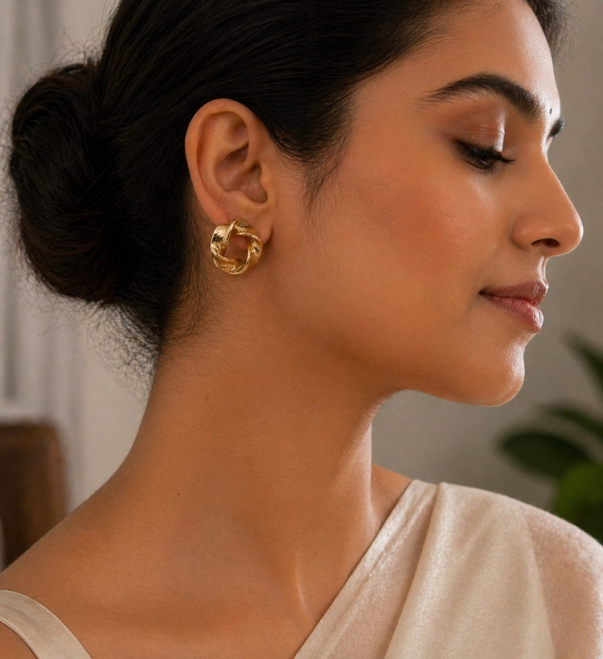 Gold Finish Chunky Hoop Earrings for Women | Textured Statement Daily Wear Hoops