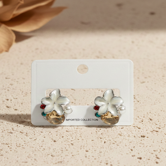 Elegant Floral Pearl and Stone Stud Earrings for Women