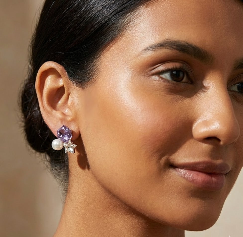 Elegant Crystal and Pearl Drop Earrings with Star Accents