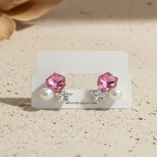 Elegant Crystal and Pearl Drop Earrings with Star Accents