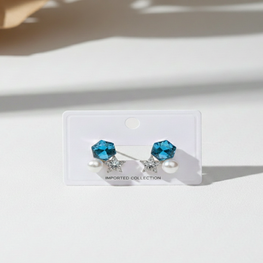 Elegant Crystal and Pearl Drop Earrings with Star Accents