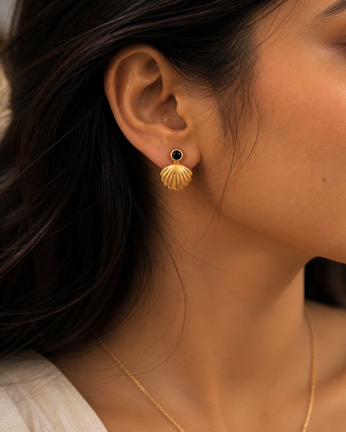 Minimalist Gold Shell Stud Earrings
