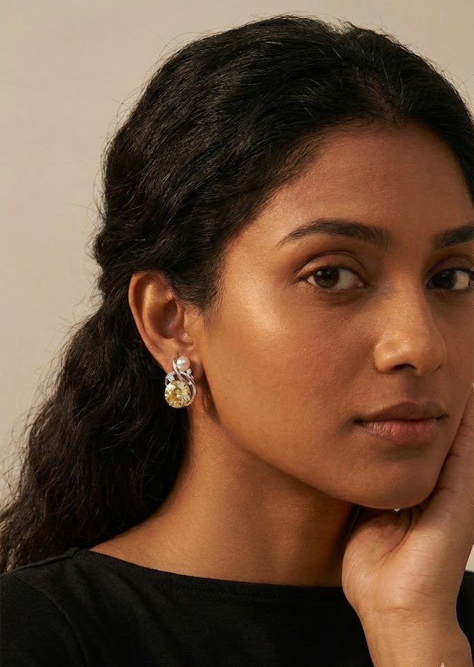 Elegant Stone and Pearl Stud Earrings