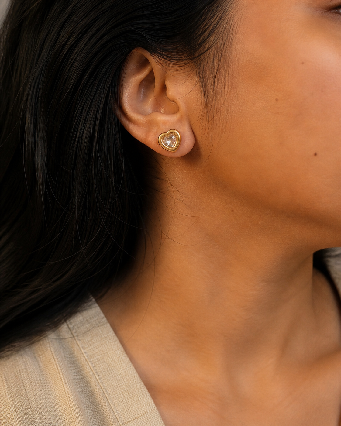 Gold Plated Heart Crystal Stud Earrings
