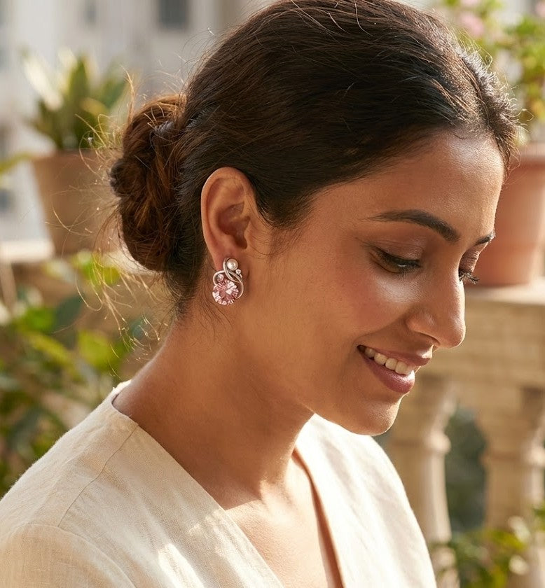 Elegant Stone and Pearl Stud Earrings