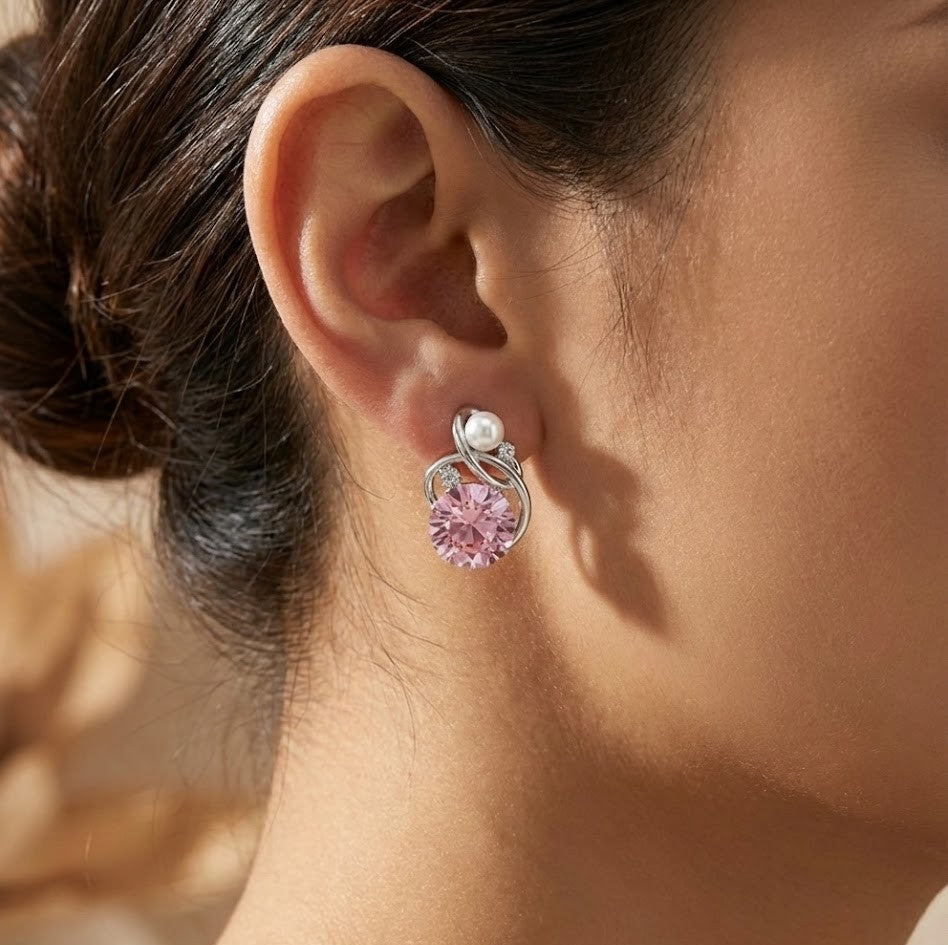 Elegant Stone and Pearl Stud Earrings